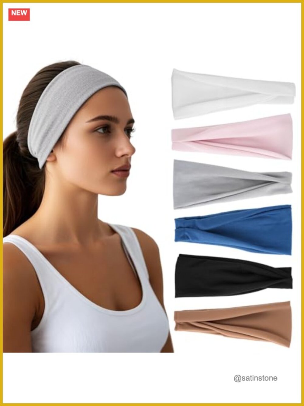 Wide Elastic Headbands 6 Pack Moisture Wicking Stretchy Non-Slip for Workouts